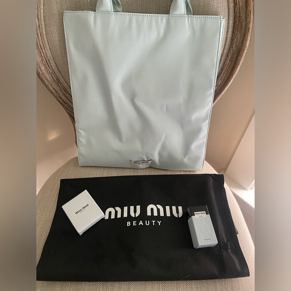 Miu Miu Pale Blue Nylon Tote with Top Handles